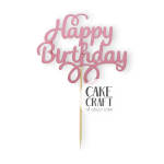 Χάρτινα Διακοσμητικά - Cake Topper Χάρτινο glitter Ροζ Happy Birthday v1