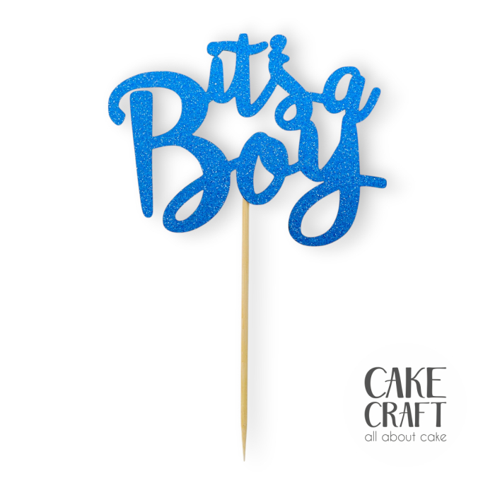 Χάρτινα Διακοσμητικά - Cake Topper Χάρτινο glitter Μπλέ It's a boy