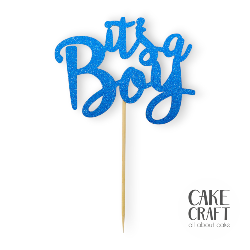 Χάρτινα Διακοσμητικά - Cake Topper Χάρτινο glitter Μπλέ It's a boy