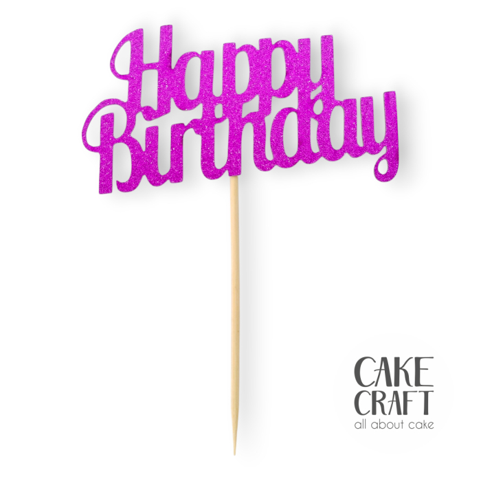 Χάρτινα Διακοσμητικά - Cake Topper Χάρτινο glitter Φούξια Happy Birthday v3