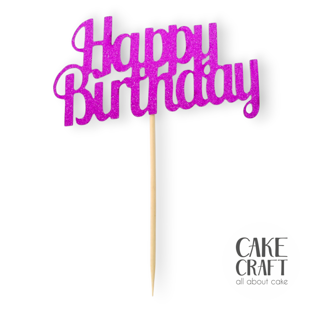 Χάρτινα Διακοσμητικά - Cake Topper Χάρτινο glitter Φούξια Happy Birthday v3
