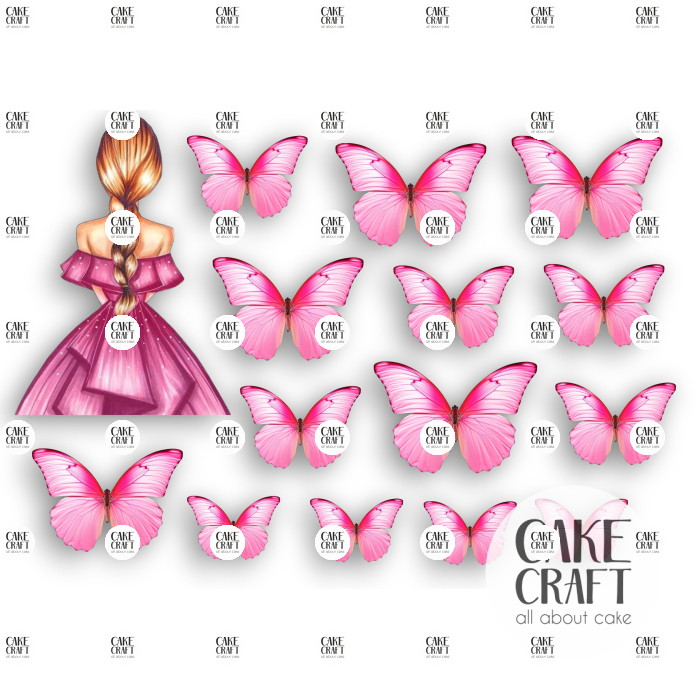 Βρώσιμα Κομμένα Σχέδια - Βρώσιμα σχέδια Κορίτσι με ροζ πεταλούδες σετ - 15τμχ