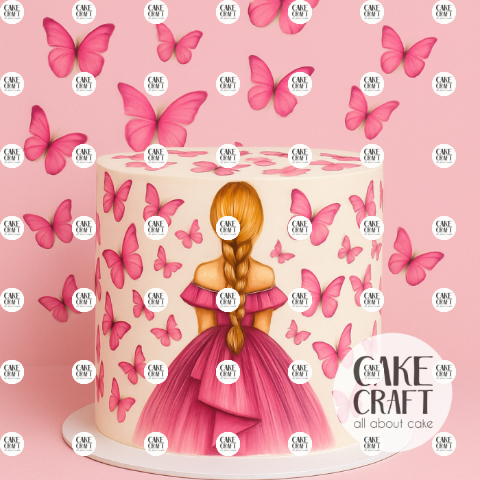 Βρώσιμα Κομμένα Σχέδια - Βρώσιμα σχέδια Κορίτσι με ροζ πεταλούδες σετ - 15τμχ