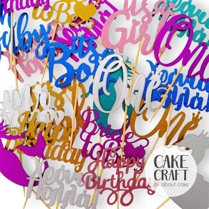 Χάρτινα Διακοσμητικά - Cake Topper Χάρτινο glitter Γαλάζιο Happy Birthday v3