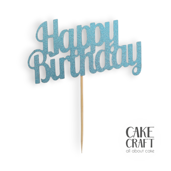 Χάρτινα Διακοσμητικά - Cake Topper Χάρτινο glitter Γαλάζιο Happy Birthday v3
