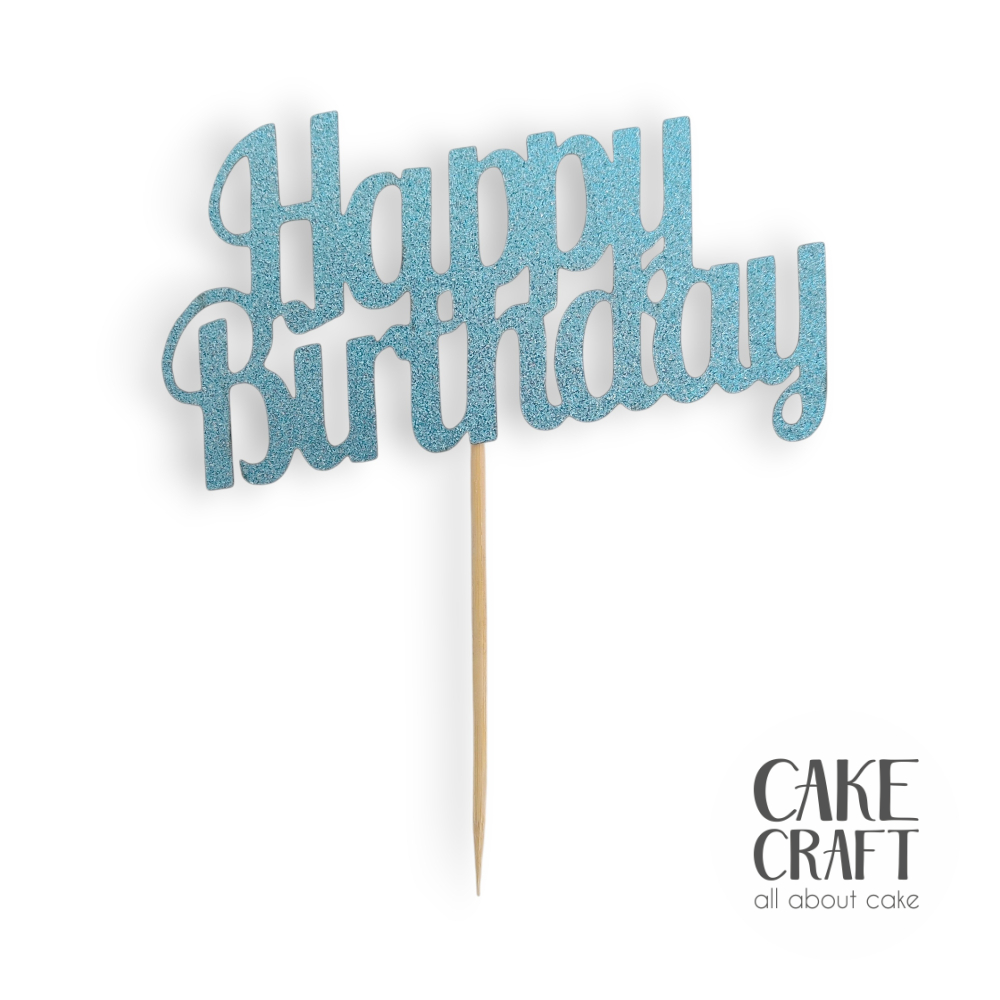Χάρτινα Διακοσμητικά - Cake Topper Χάρτινο glitter Γαλάζιο Happy Birthday v3