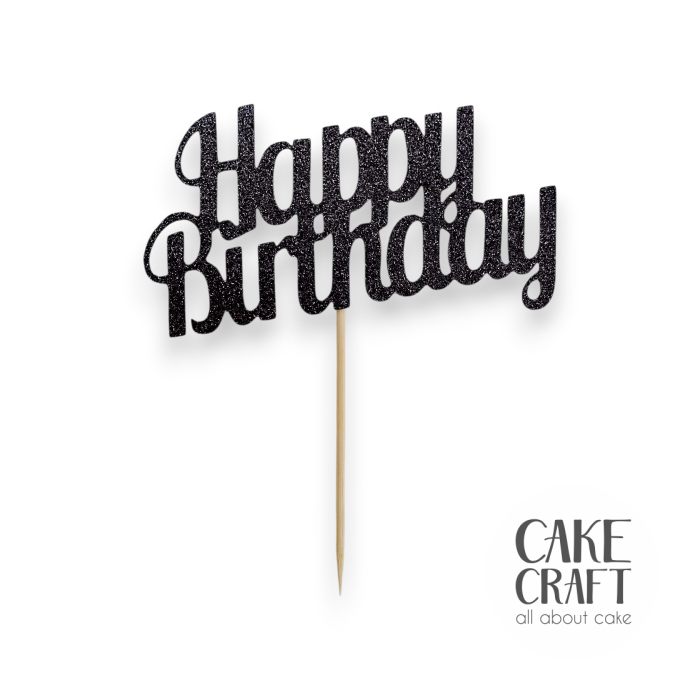 Χάρτινα Διακοσμητικά - Cake Topper Χάρτινο glitter Μαύρο Happy Birthday v3