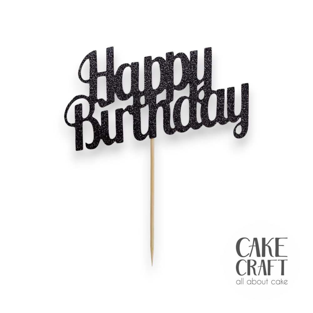 Χάρτινα Διακοσμητικά - Cake Topper Χάρτινο glitter Μαύρο Happy Birthday v3