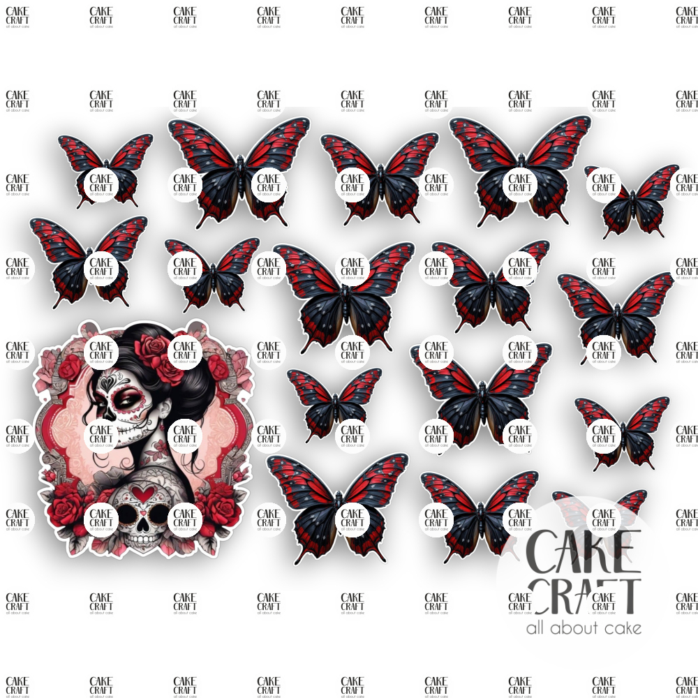 Βρώσιμα Κομμένα Σχέδια - Βρώσιμα σχέδια Γοτθικό κορίτσι και πεταλούδες σετ - 17τμχ